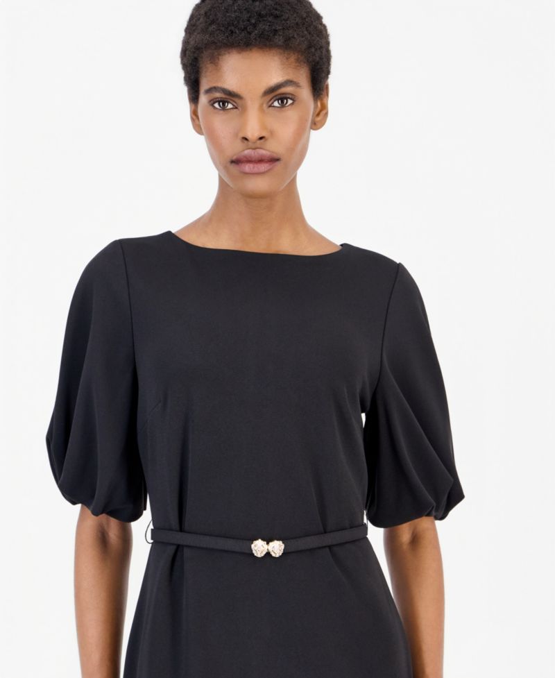 Women's Boat Neck Puff Sleeve Sheath Dress