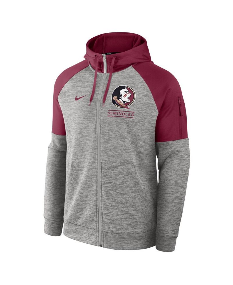 Men's Heather Gray Florida State Seminoles Fitness Raglan Performance Full-Zip Hoodie