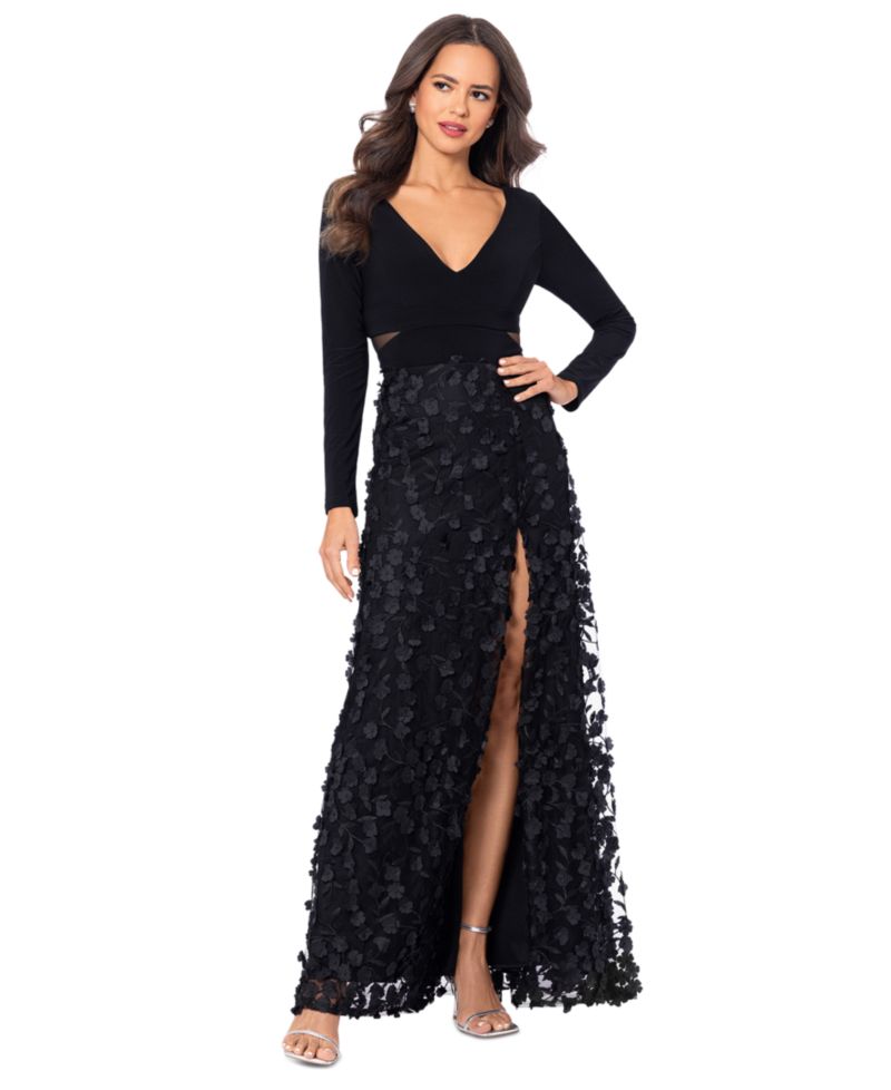 Women's Mesh-Cutout Flower Gown