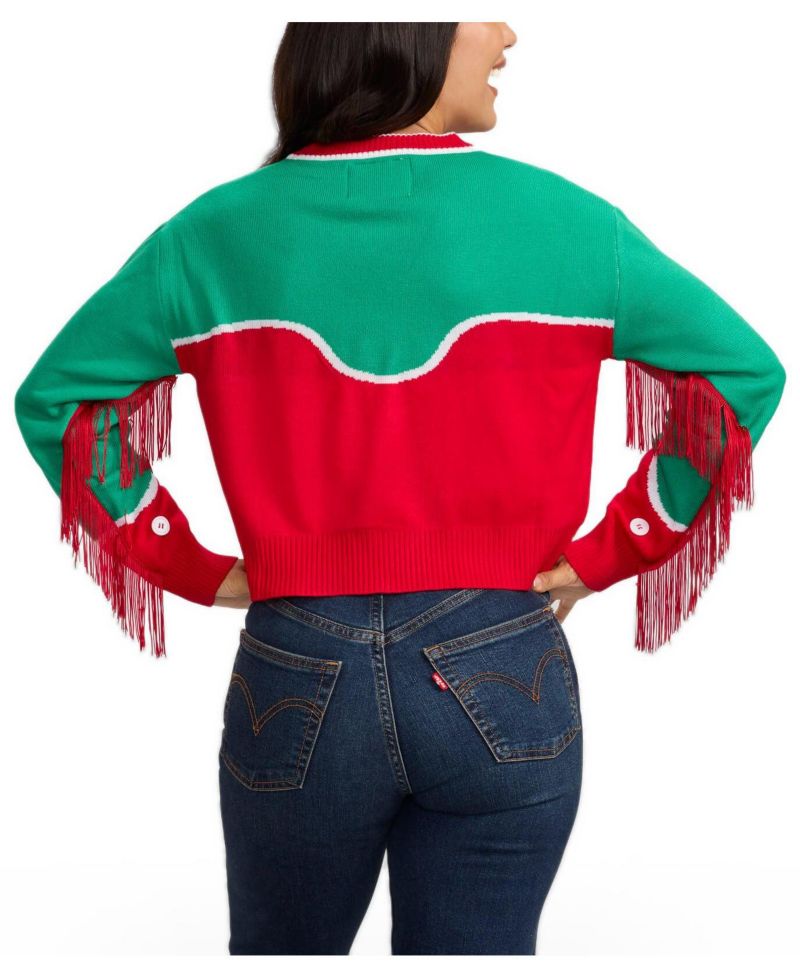 Women's Christmas Cowgirl Cropped V-Neck Cardigan