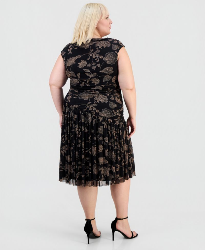 Plus Size Printed Side-Ruched Midi Dress