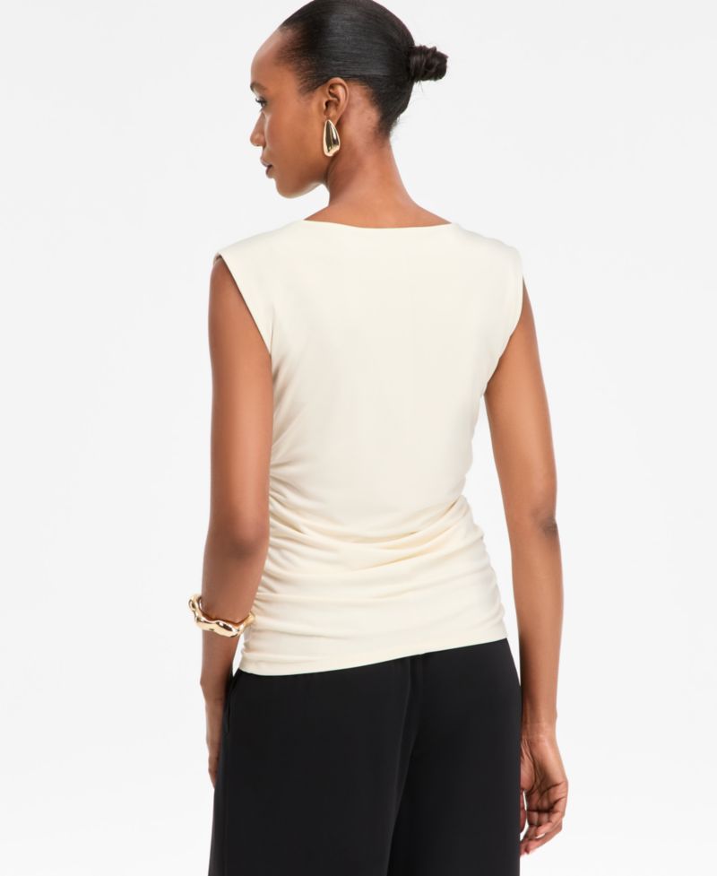 Women's Sleeveless Ruched Boatneck Knit Top