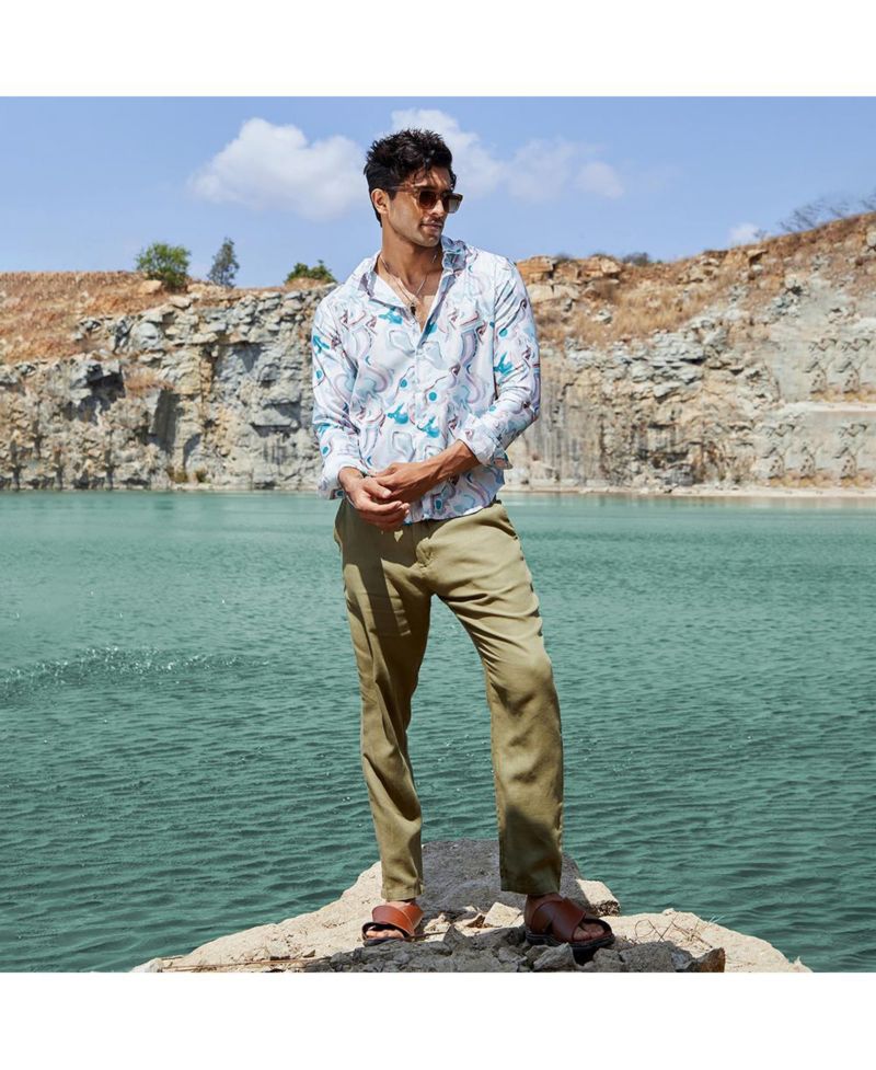 Men's Sky Blue & Ivory White Fluid Fade Shirt
