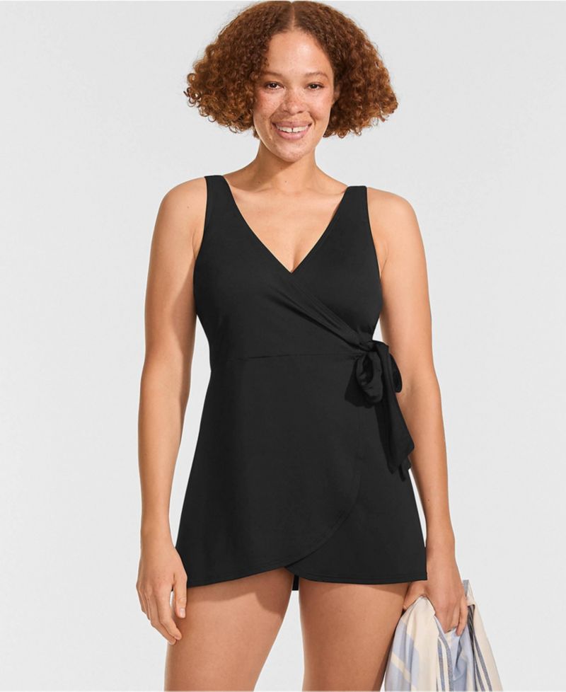 Women's Mastectomy Long Side Tie Mini Swim Dress Swimsuit