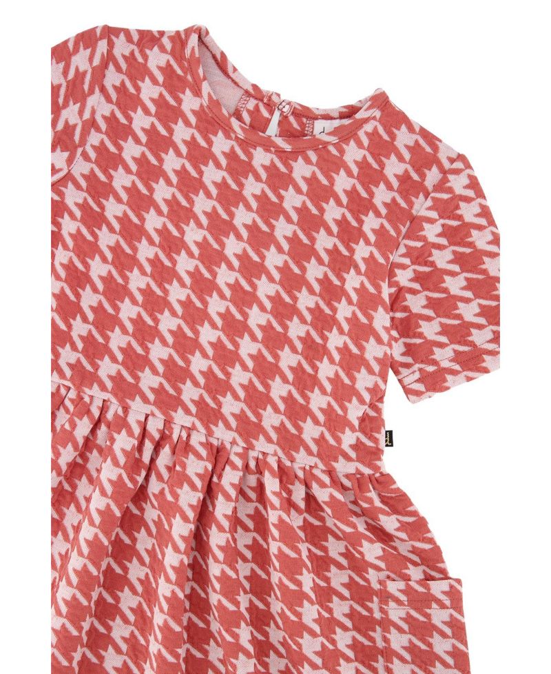 Big Girls Short Sleeve Dress with Pockets Houndstooth