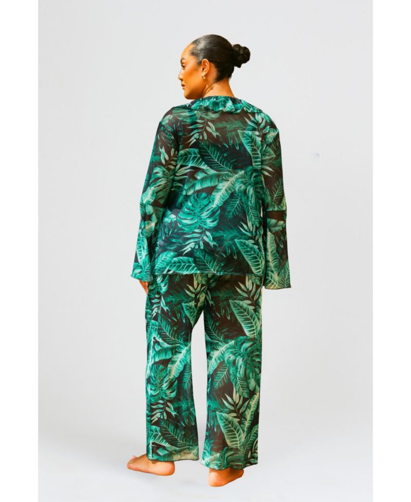 Women's Palm Print Wide Leg Resort Pants