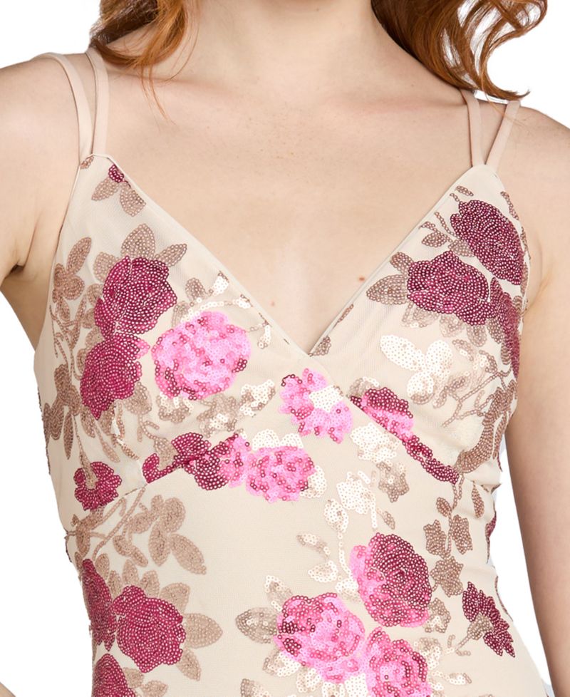 Juniors' Floral Beaded Long Gown