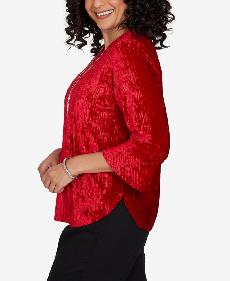 Petite Velvet Crewneck 3/4-Sleeve Blouse