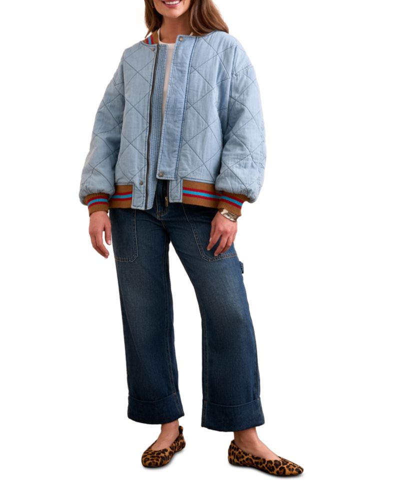 Women's Blue Thread Oversized Cotton Quilted Bomber Jacket