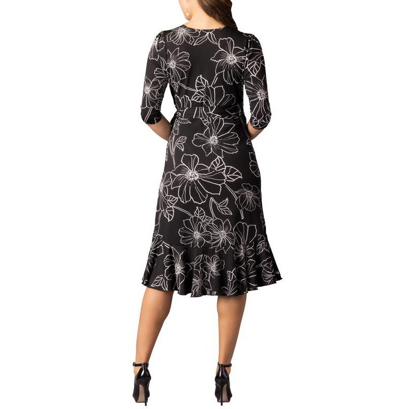 Women's Flirty Flounce Midi Wrap Dress with 3/4 Sleeves