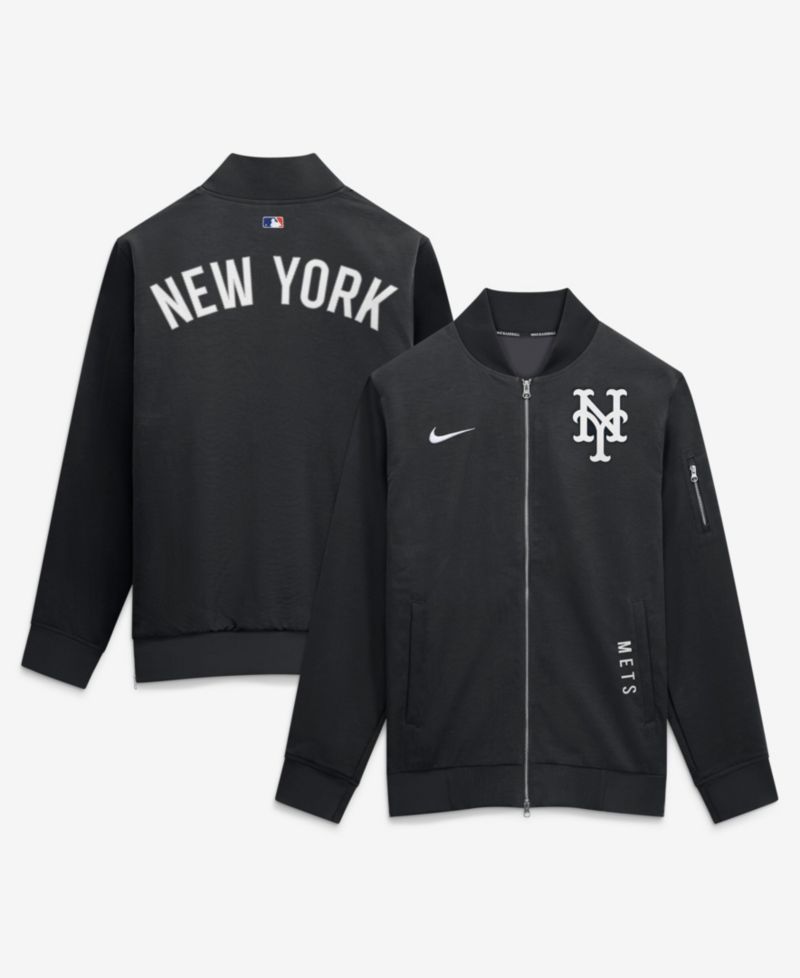 Men's Black New York Mets Authentic Collection Dugout Relaxed Full-Zip Bomber Jacket
