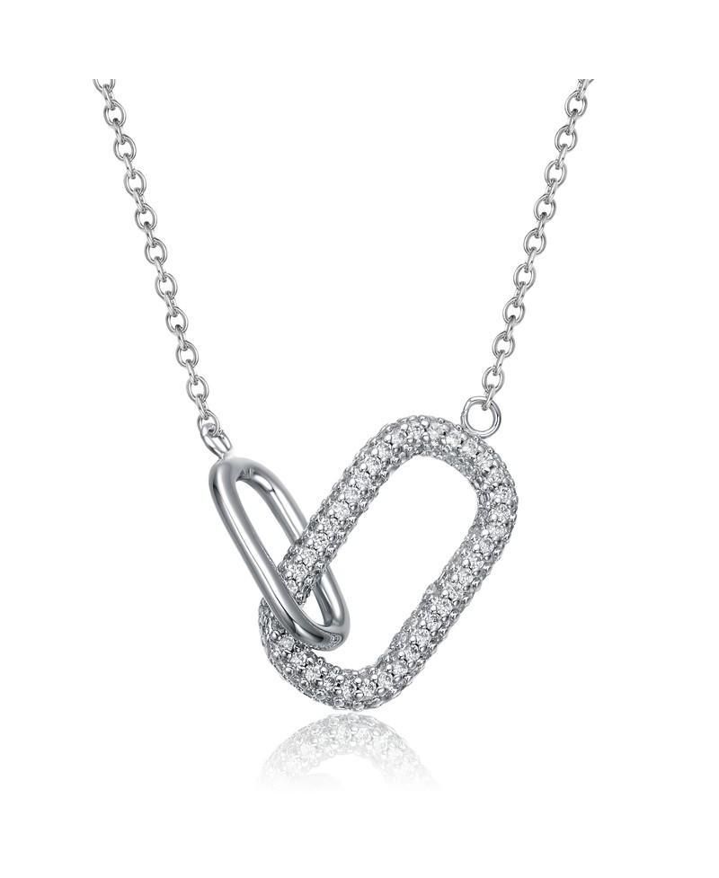 Radiant CZ Two-Tone Texture Interlocking Links Necklace