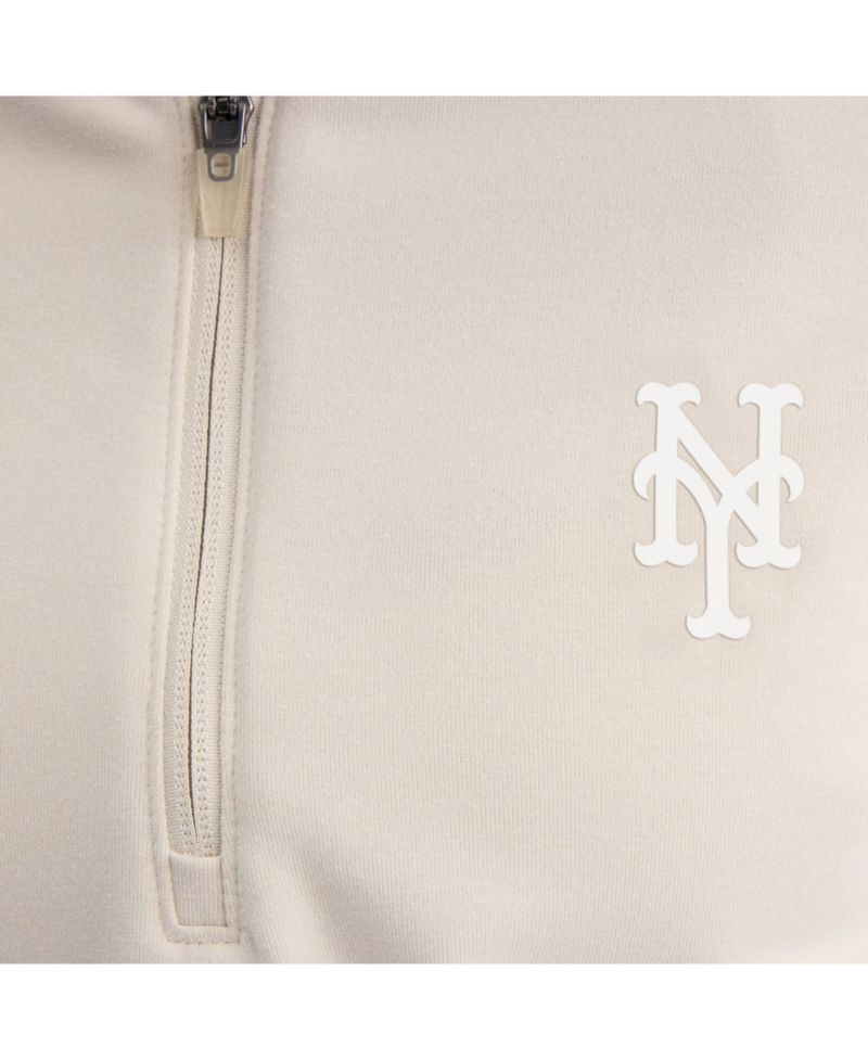 Women's Beige New York Mets Oversized Clutch Tri-Blend Half-Zip Pullover Sweatshirt