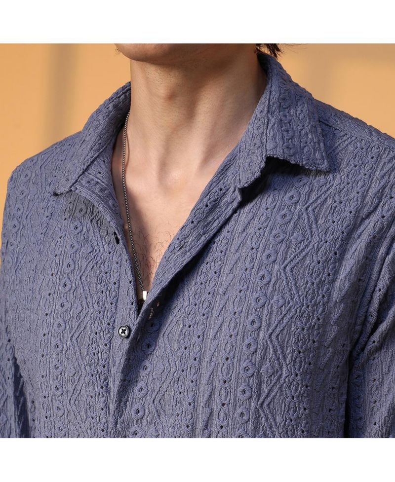 Men's Stone Blue Aztec-Textured Shirt