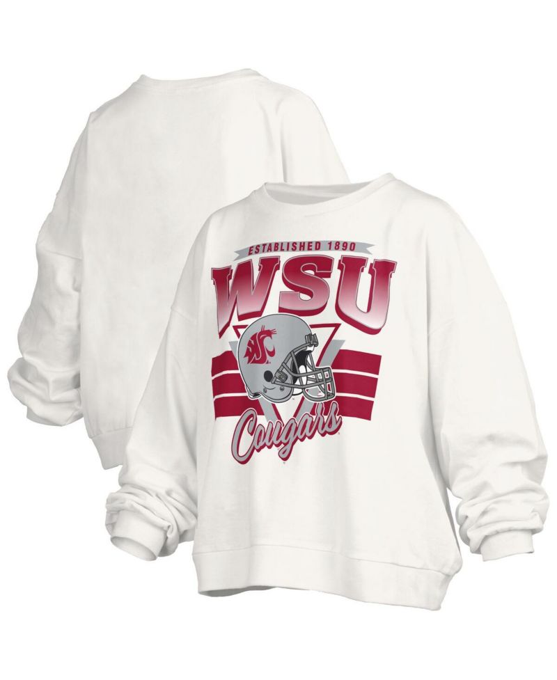 Women's White Washington State Cougars Oversized Janice Retro Waist-Length Pullover Sweatshirt