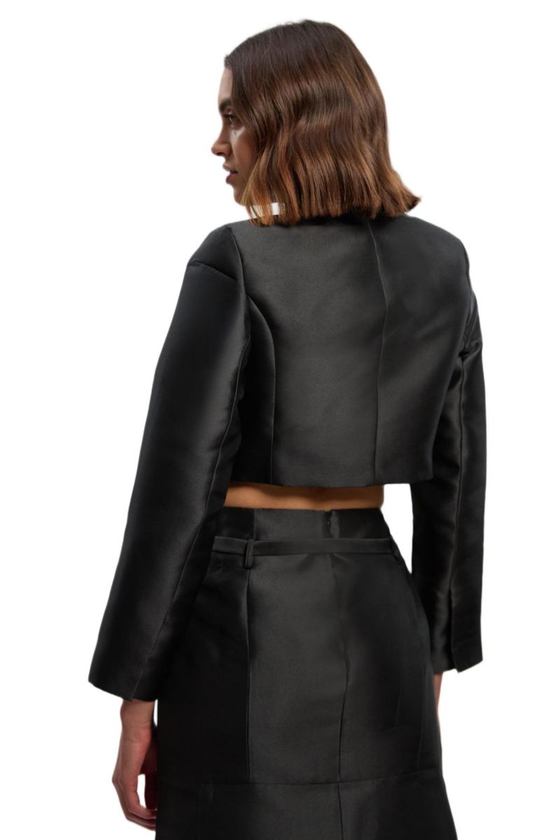 Women's Satin Twill Cropped Wrap Tailored Jacket