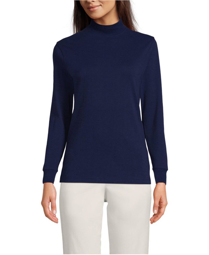 Women's Relaxed Cotton Long Sleeve Mock Turtleneck Tops