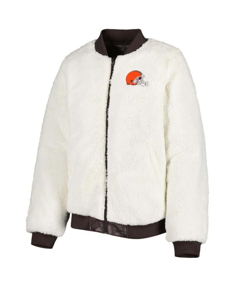 Women's Oatmeal, Brown Cleveland Browns Switchback Reversible Full-Zip Jacket