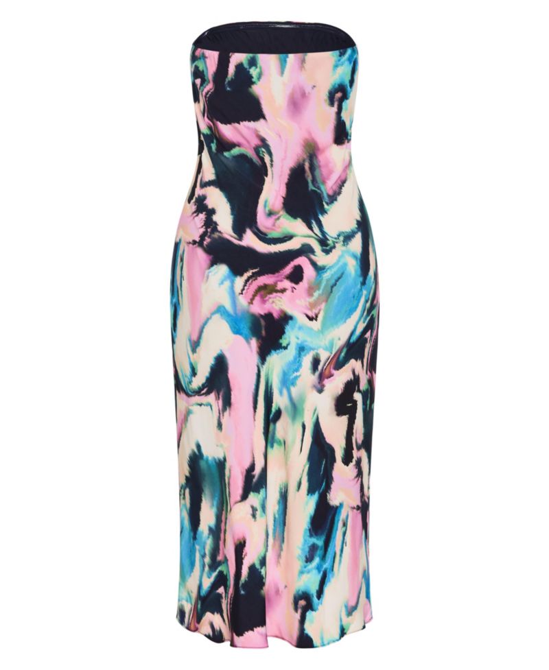Plus Size Amari Satin Rippled-Print Strapless Slip Dress