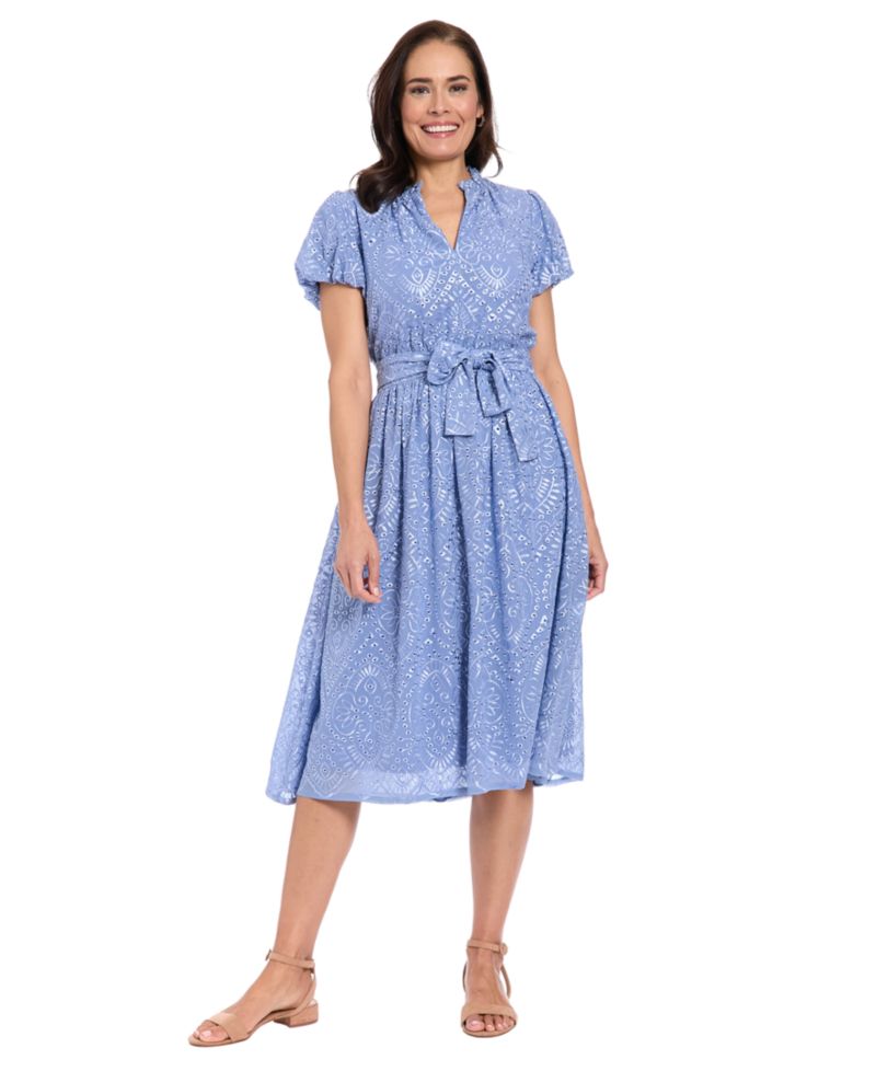 Plus Size Short-Sleeve Notch Neck Midi Dress