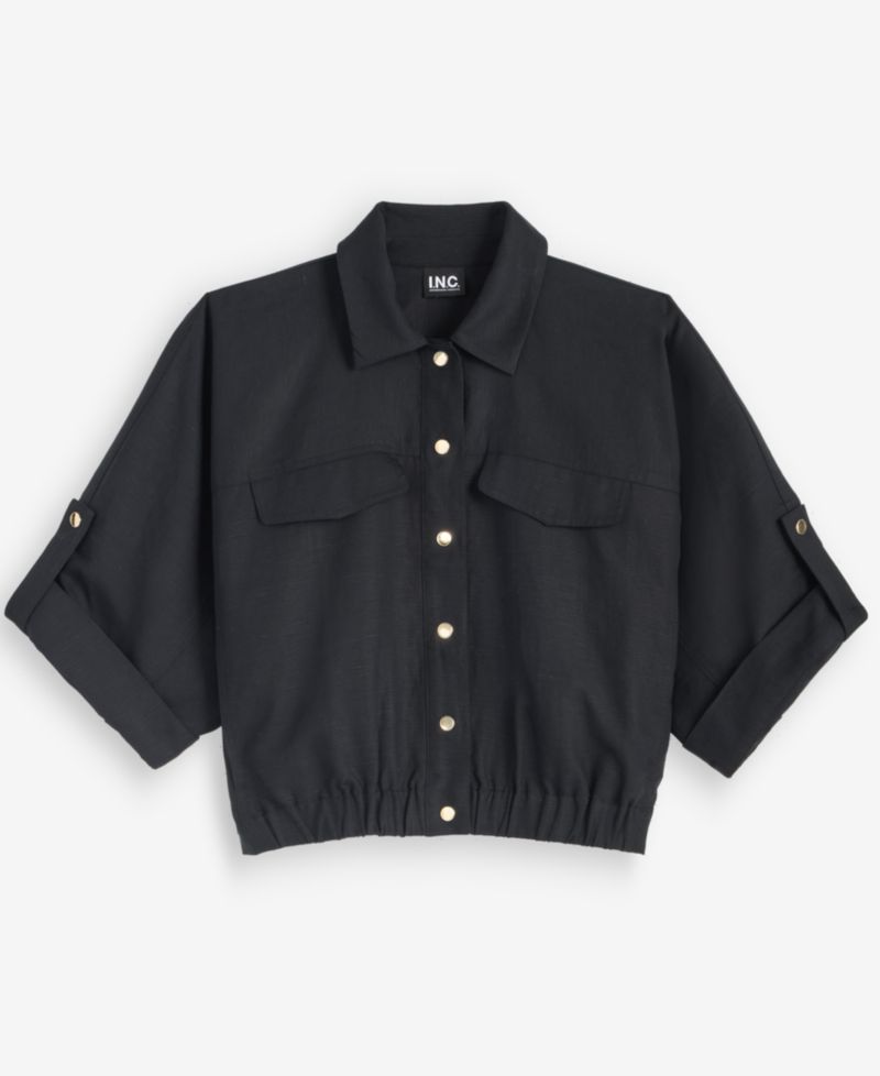 Petite Linen Short-Sleeve Shirt Jacket