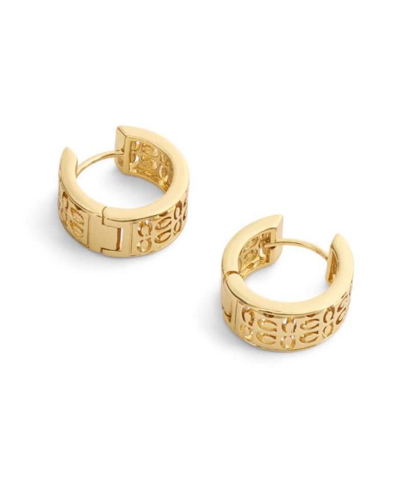 Gold Signature Quilted Cut Out Huggie Earrings