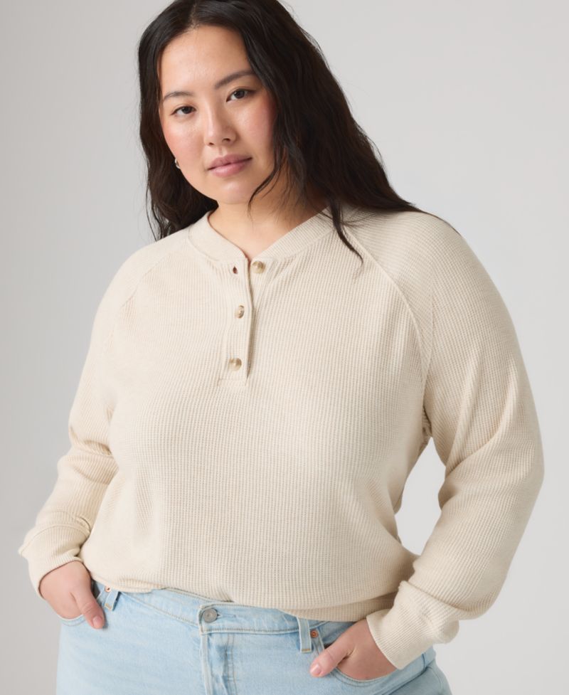 Plus Size Lassen Waffle-Knit Button-Up Henley