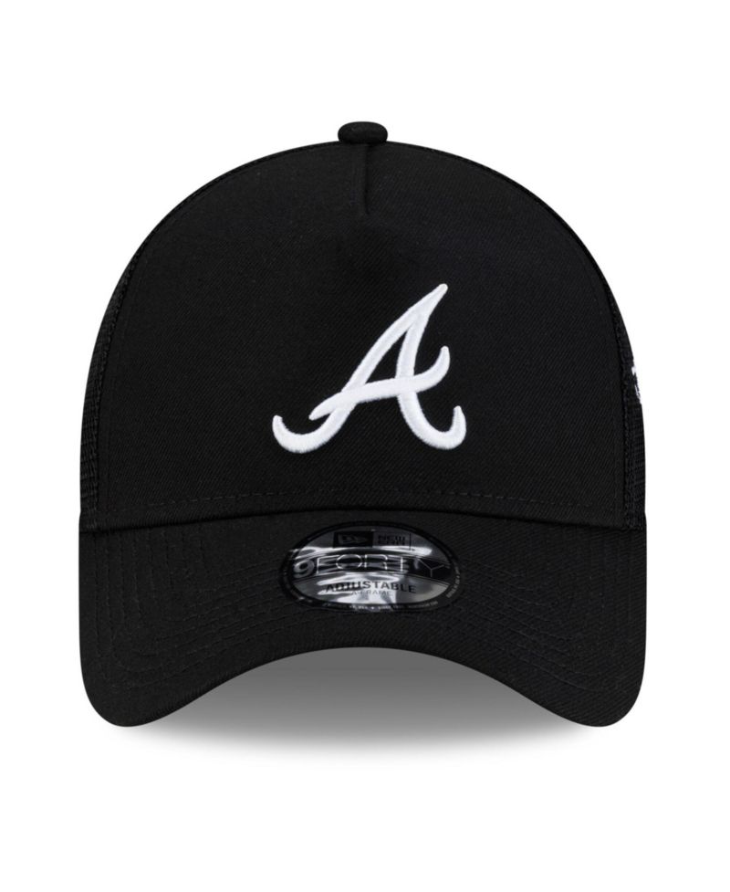 Men's Black Atlanta Braves Side Script 9FORTY A-Frame Trucker Adjustable Hat