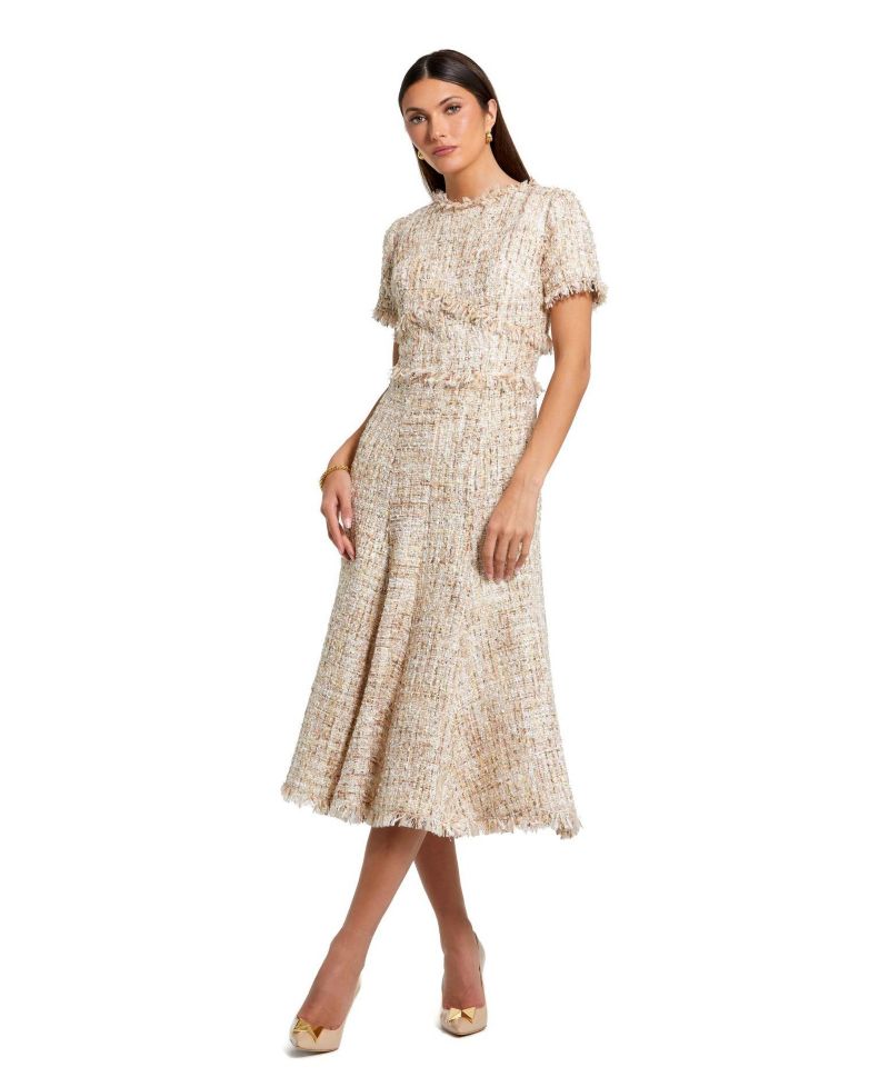 Women's Boucle Short Sleeve A Line Midi Dress