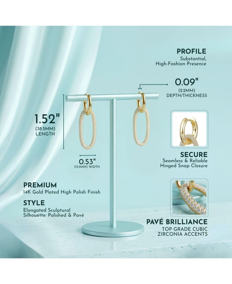 Elegant Cubic Zirconia Encrusted Oval Hoop Drop Earrings
