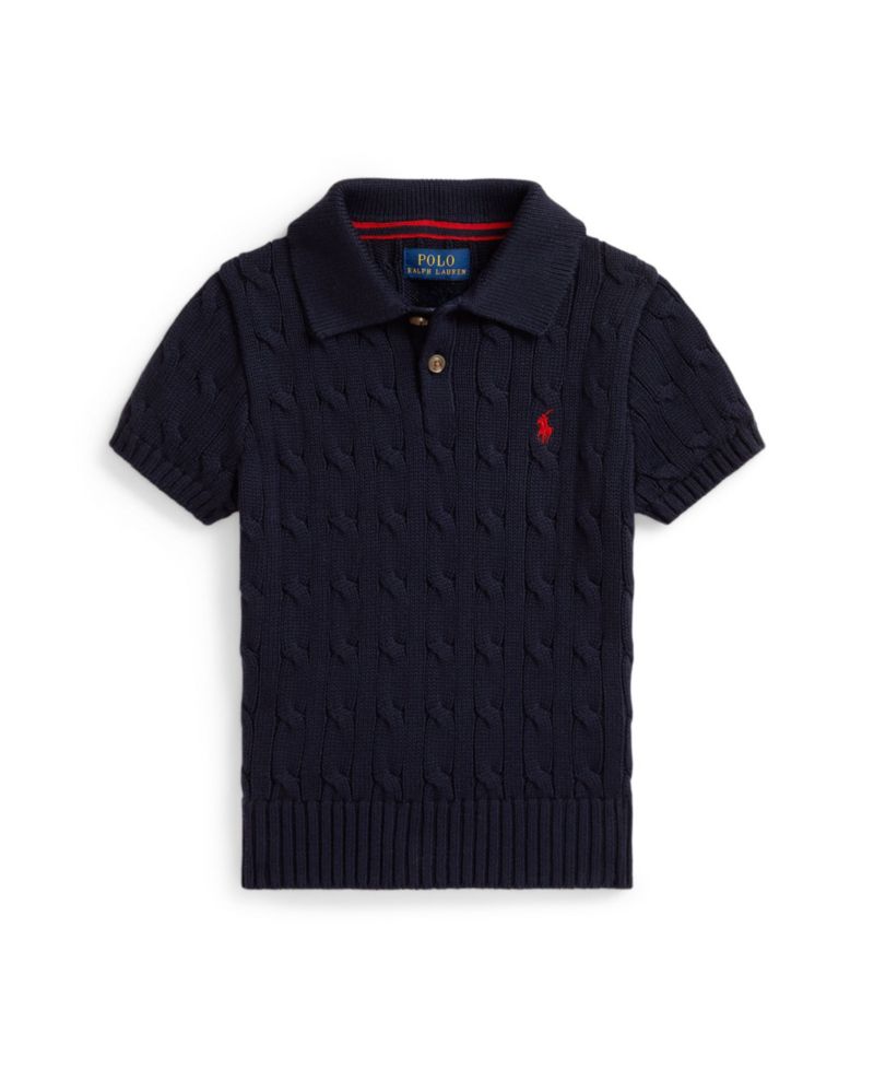 Boys' 2-7 Cable-Knit Cotton Polo Sweater