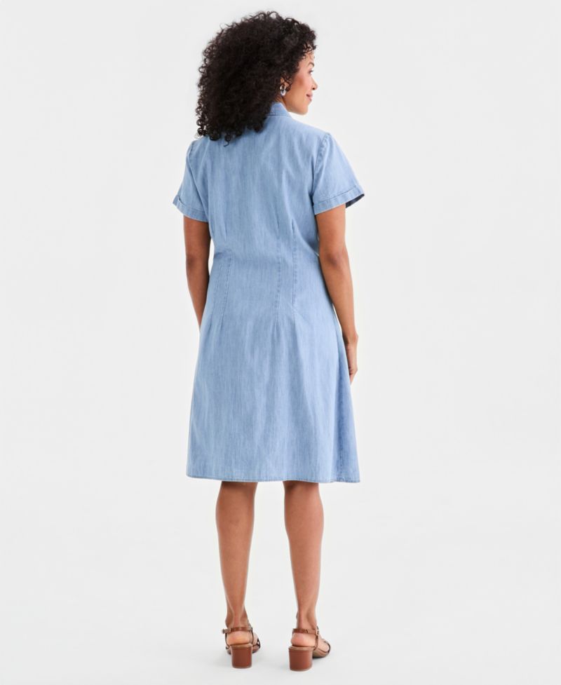 Women's Cotton Chambray Short-Sleeve Shirt-dress