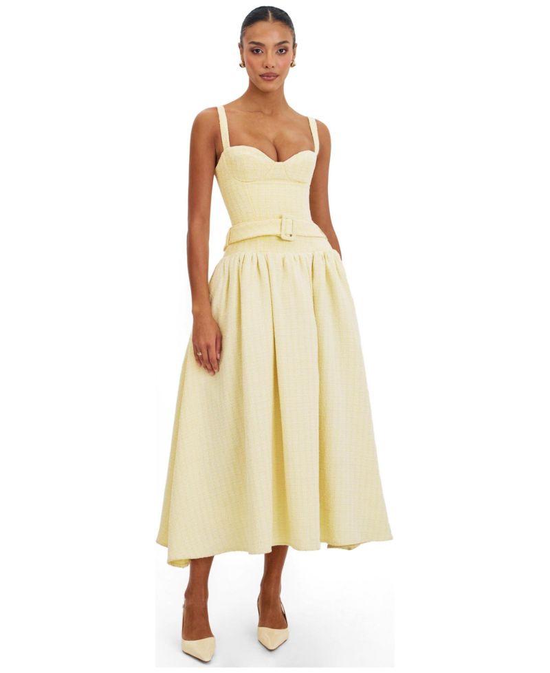Women's Tiana Butter Yellow Sweetheart Belted Midi Dress