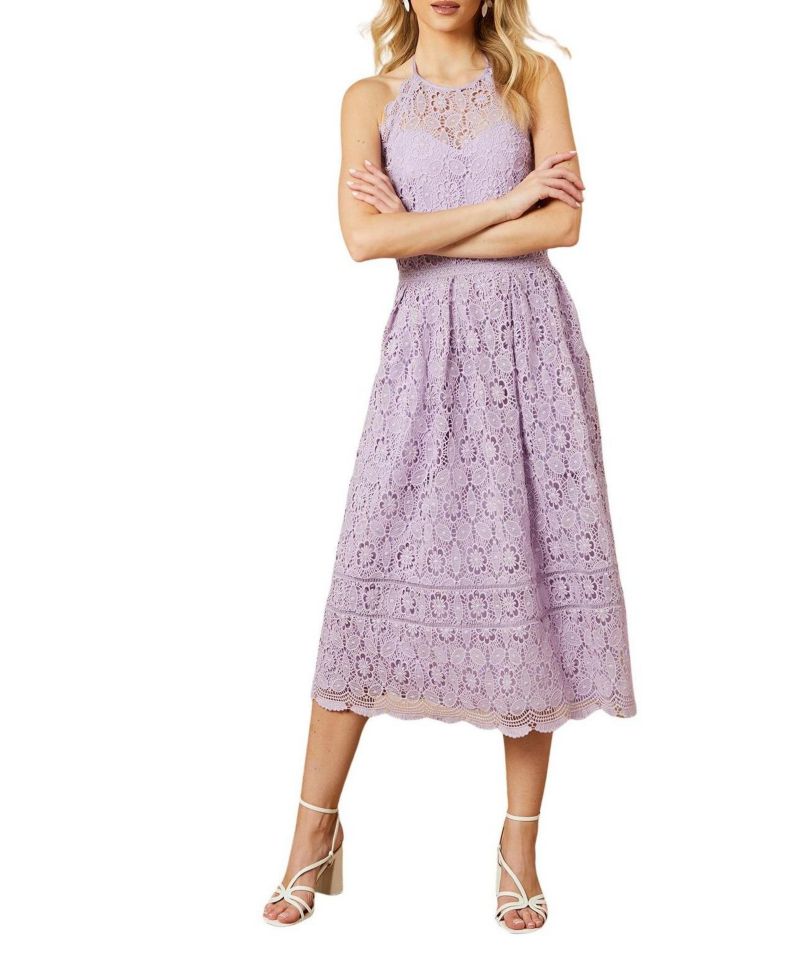 Women's Lace Detail Halterneck Midi Dress