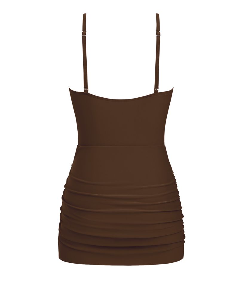 Women's Mock Neck Sporty Crisscross Straps One Piece Swim Dress