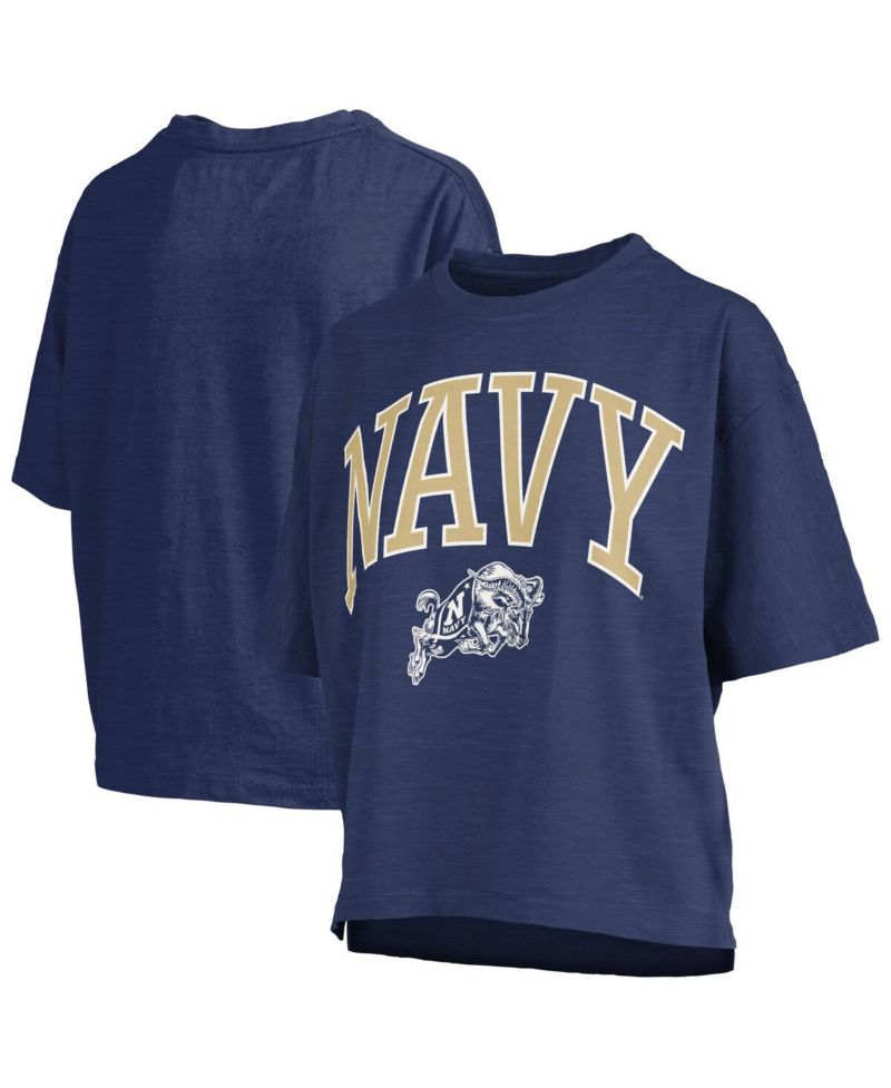Women's Navy Navy Midshipmen Nelson Arch Over Logo Waist Length Oversized Slub T-Shirt