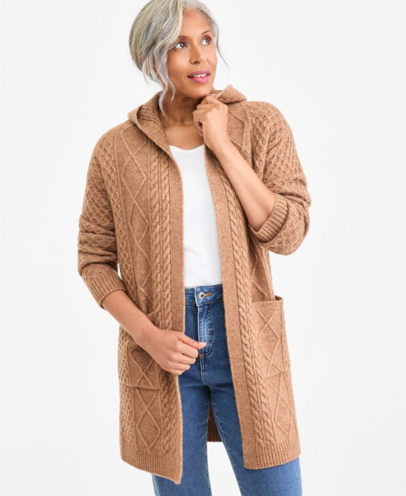 Women's Chunky Cable-Knit Hoodie Cardigan