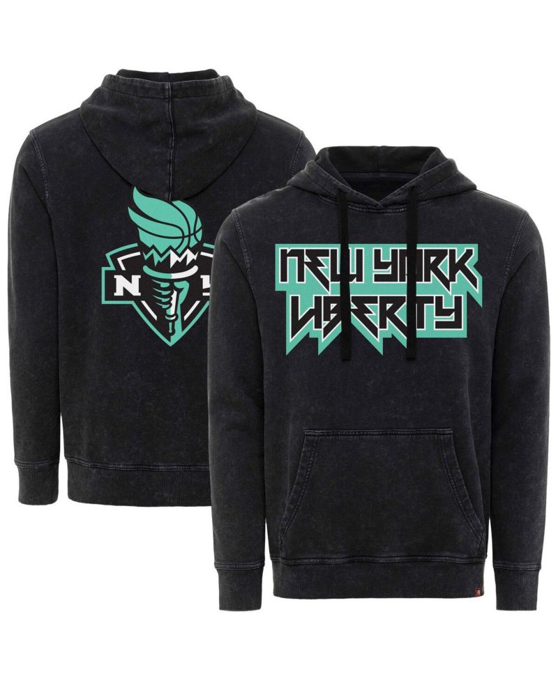 Men's and Women's Black New York Liberty Rock Roll Collection Jimi Mineral Wash Pullover Hoodie