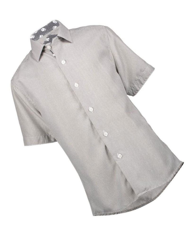 Little Boys Blue Micro Houndstooth Button-Down Slim Fit Short Sleeve Shirt