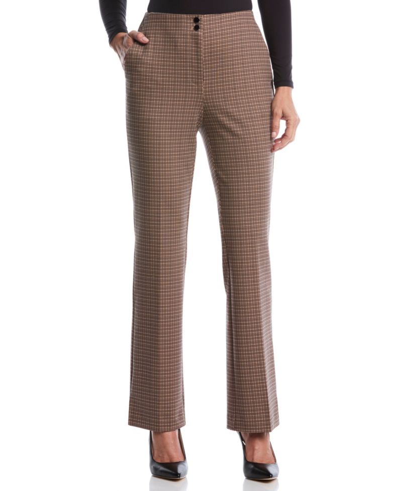 Petite Plaid Print Ponte Bootcut Pants