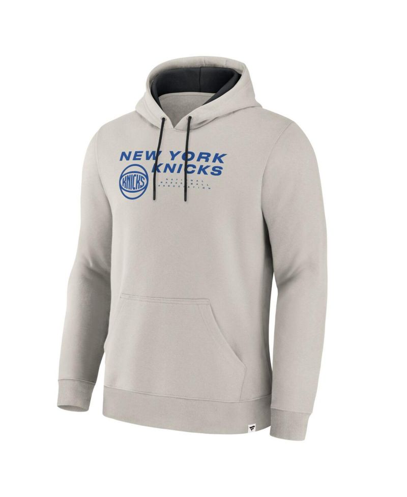 Men's Cream New York Knicks Crossover Collection Blocked Shot Premium Pullover Hoodie