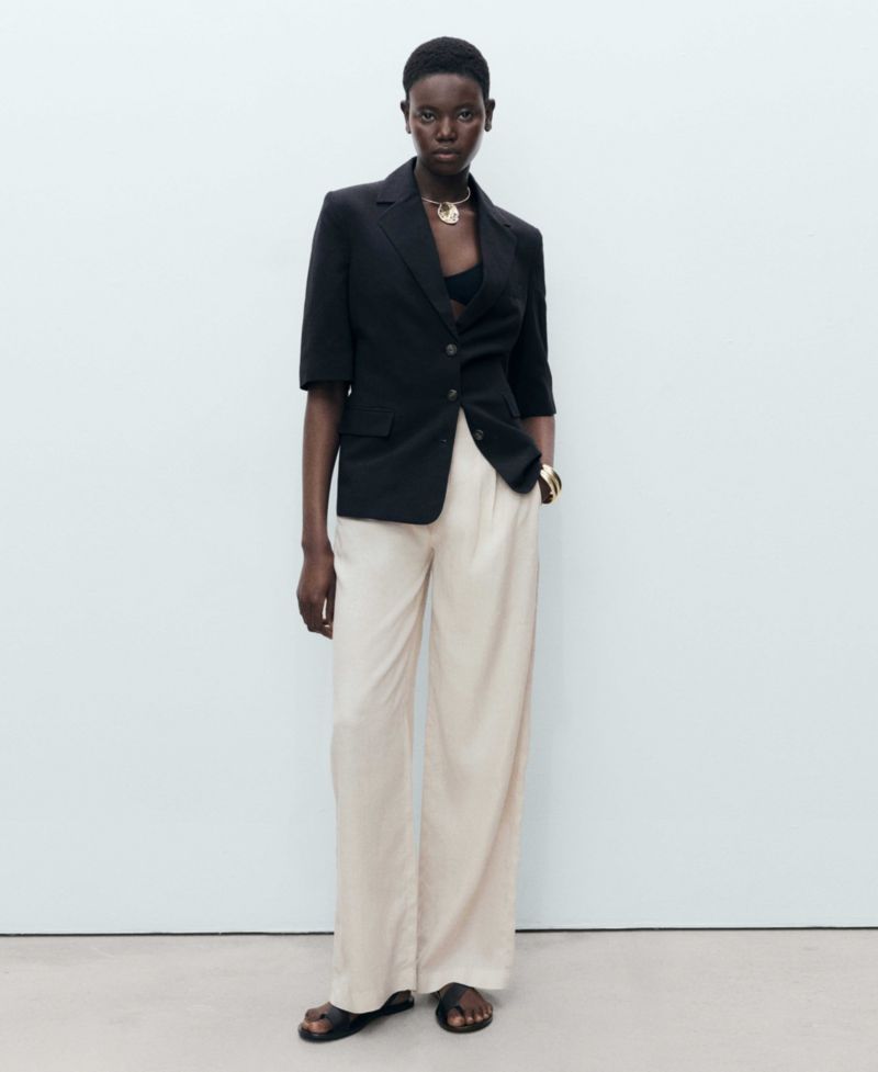 Women's Tortoiseshell Button Linen Pants