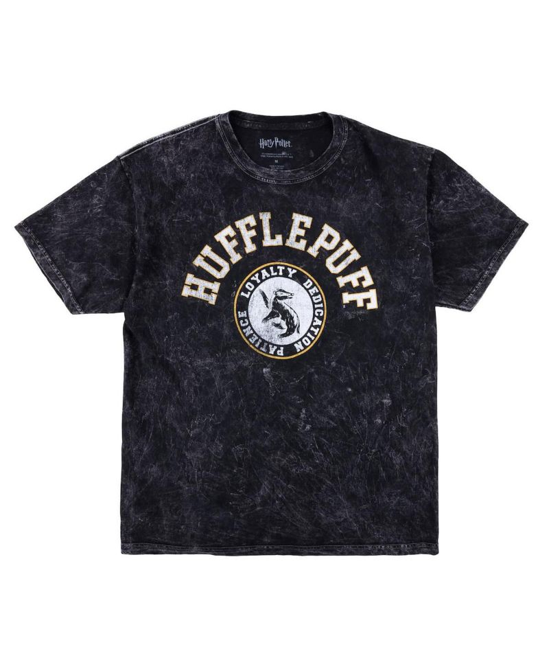 Men's Hufflepuff Varsity Black Vintage Mineral Wash Crew Neck Short Sleeve T-shirt-XXL