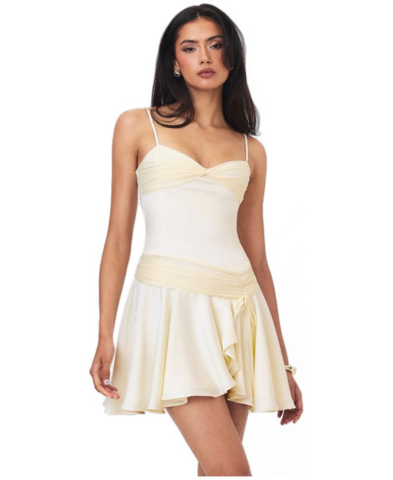 Women's Yvonne Asymmetrical Ruched Sweetheart Neck Mini Dress