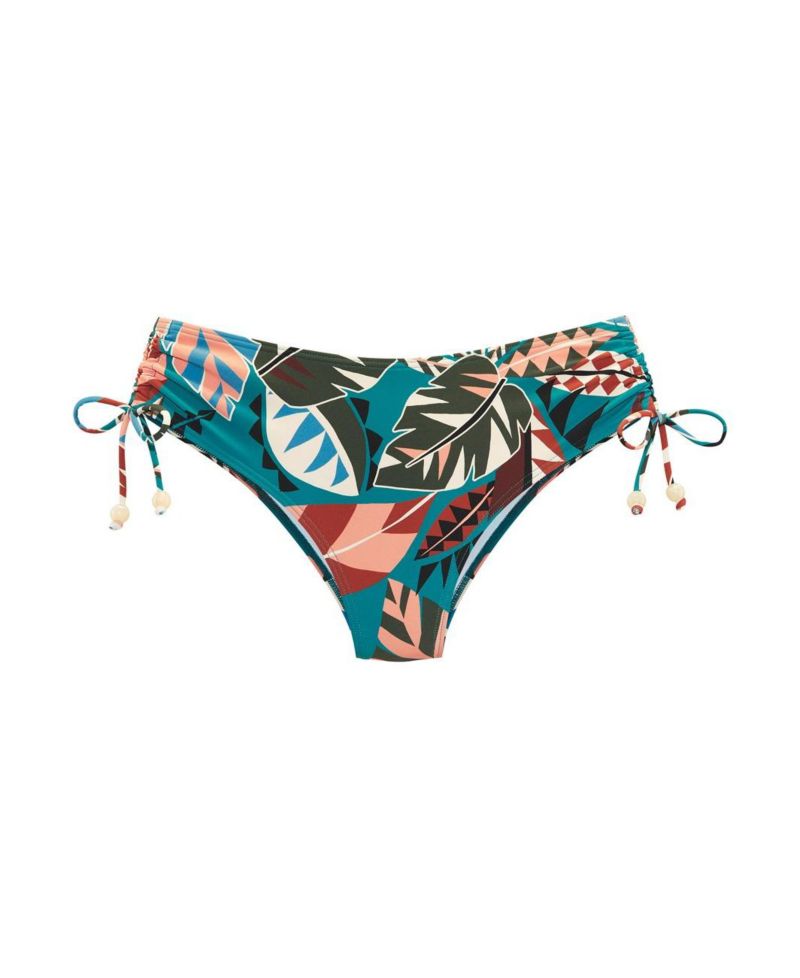 Women's Tropical Print Mid Rise Bikini Ruched Swim Bottom