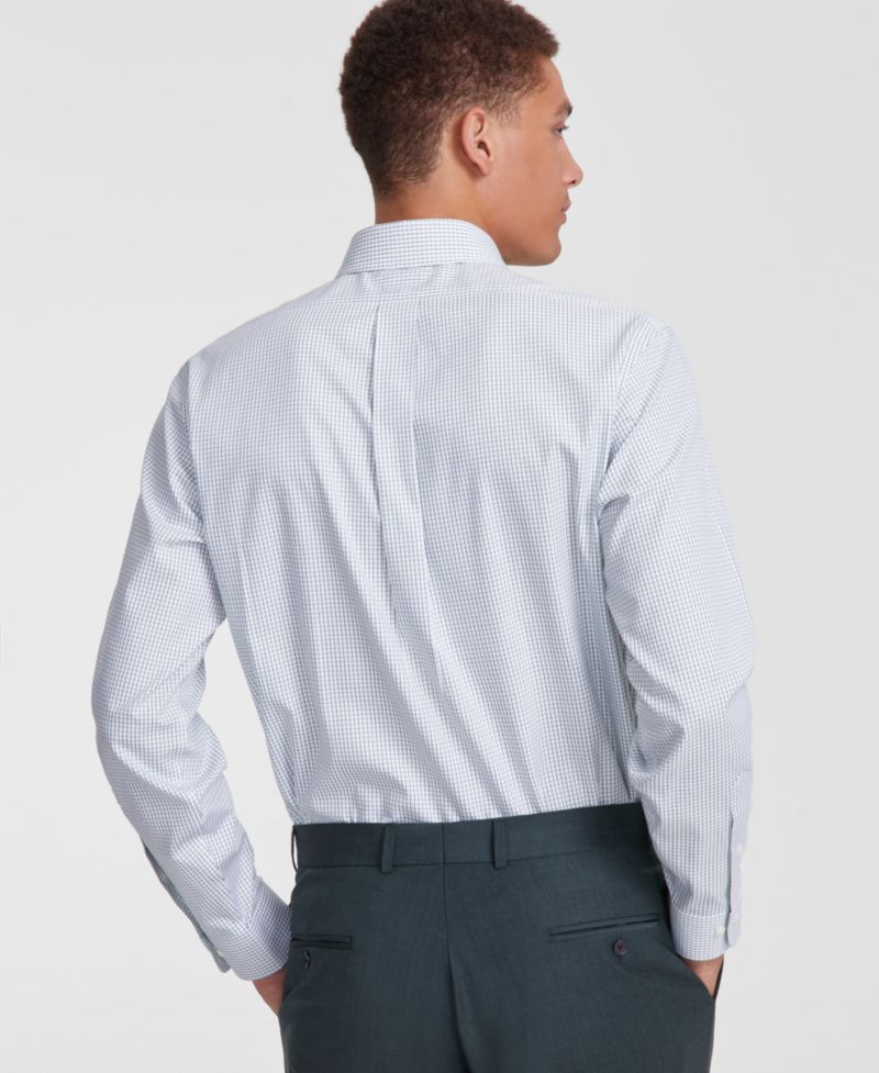 Men’s Regular Fit Non-Iron Spread Collar Check Pinpoint Dress Shirt