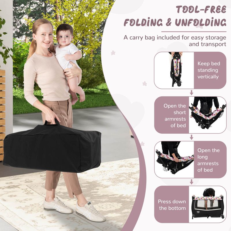 Pack Play Baby Diaper Changing Table 4 in 1 Foldable with Mattress