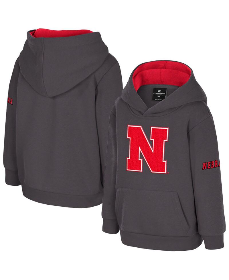 Toddler Charcoal Nebraska Huskers Big Logo Volume Fleece Pullover Hoodie
