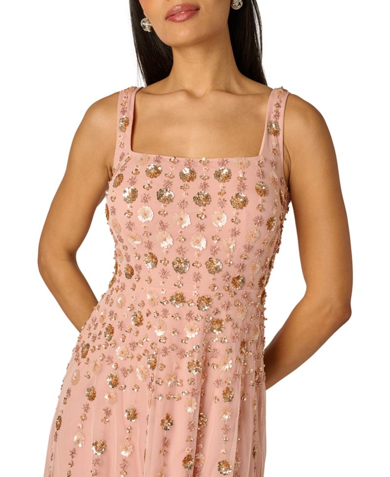 Women's Beaded Mesh Knee-Length Dress