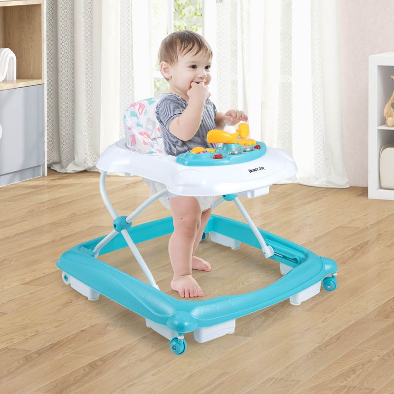 Foldable Baby Walker with 3 Adjustable Heights Comfy Padded Seat